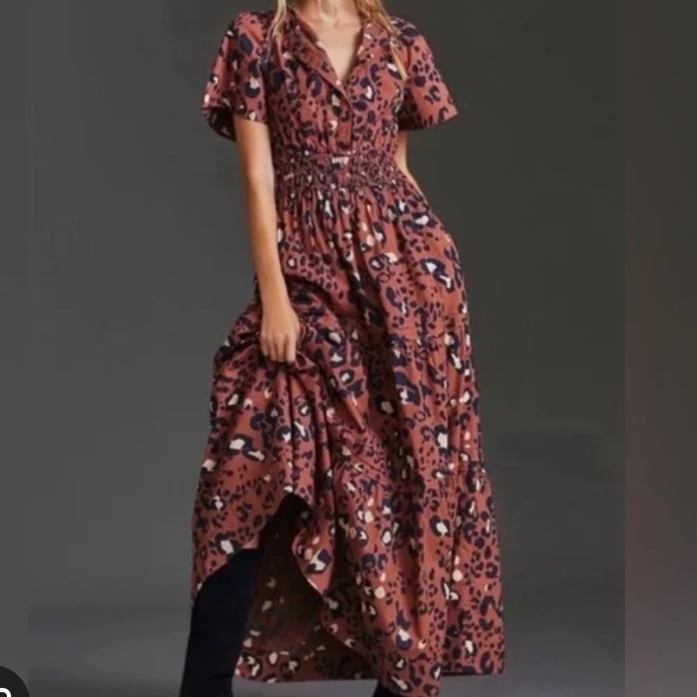 Maeve Anthropologie Women’s Somerset Leopard Cotton Maxi Dress, Size XS